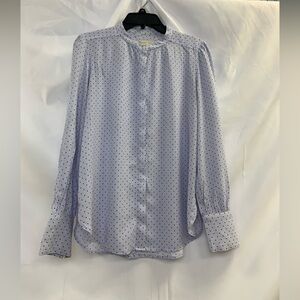 LOFT Blue Button Down Shirt with Polka Dot Pattern
